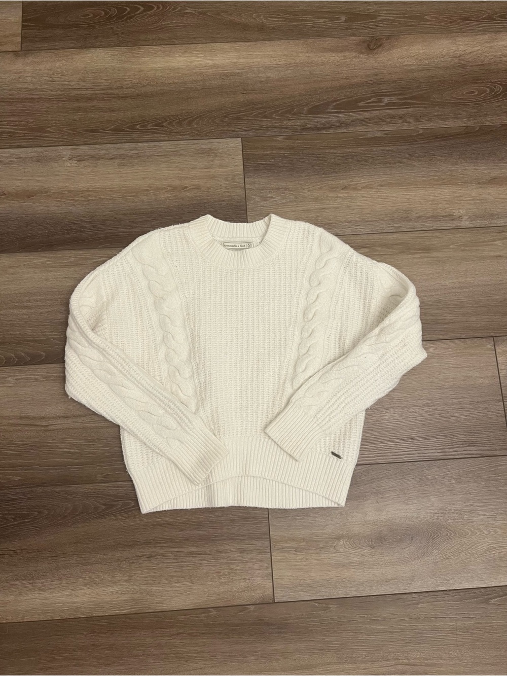 Abercrombie & Fitch Cream Cable-Knit Crewneck Sweater